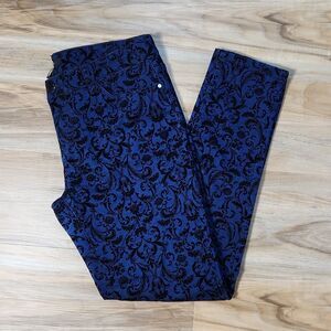 ☔️🔹️Forever 21 Blue w/Black Flocked Print Pants Size 10